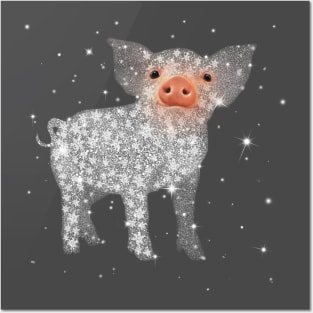 Cute Pig Snow Flower. Posters and Art